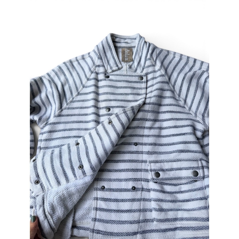 Dolan Jacket Womens M White Blue Left Coast Striped Sailor Coastal Nautical - Picture 3 of 8
